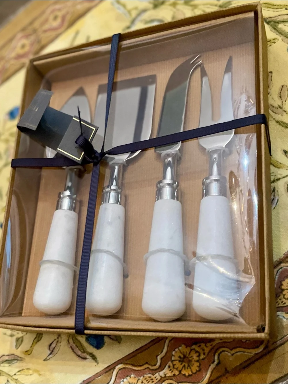 Pottery Barn White Marble-Handle 4-Piece Cheese Knife Set NWT -Airstream set.